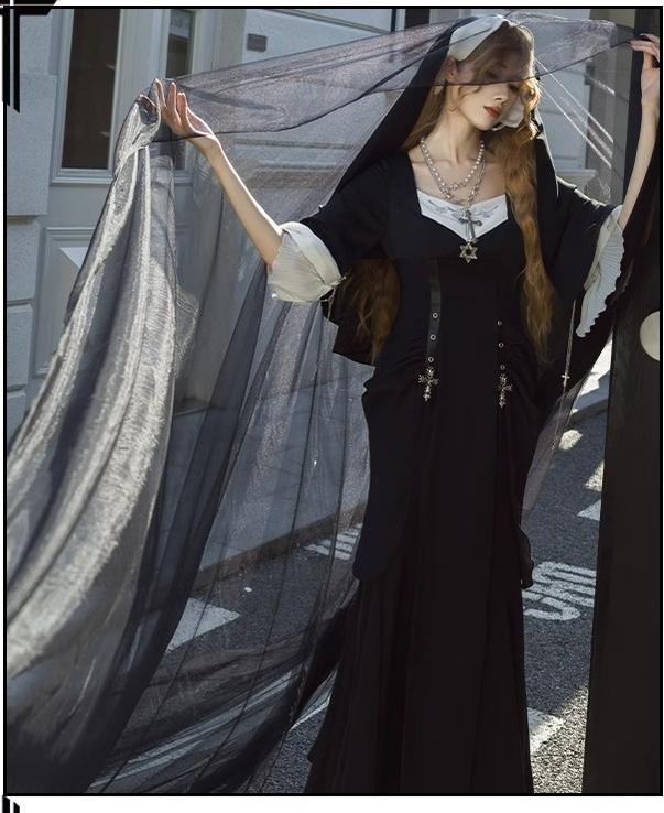 CHUNLV LOLITA - Night Cathedral - Halloween Nun Lolita OP Suit Gothic Dress Set