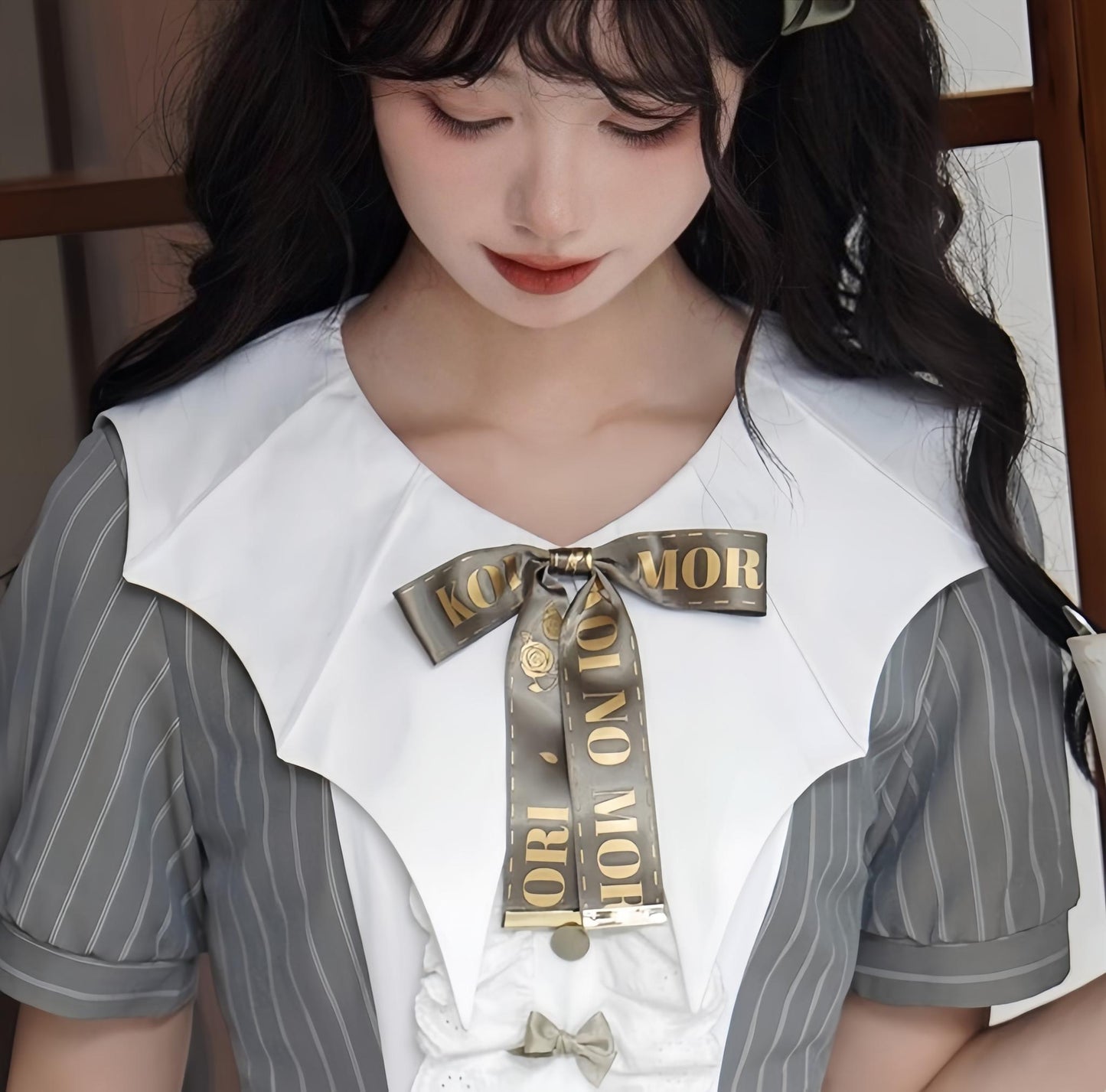 Forest Fluorescent Carps - The Rain of London - Elegant Lolita OP Dress, Bat Wing-Shaped Neckline