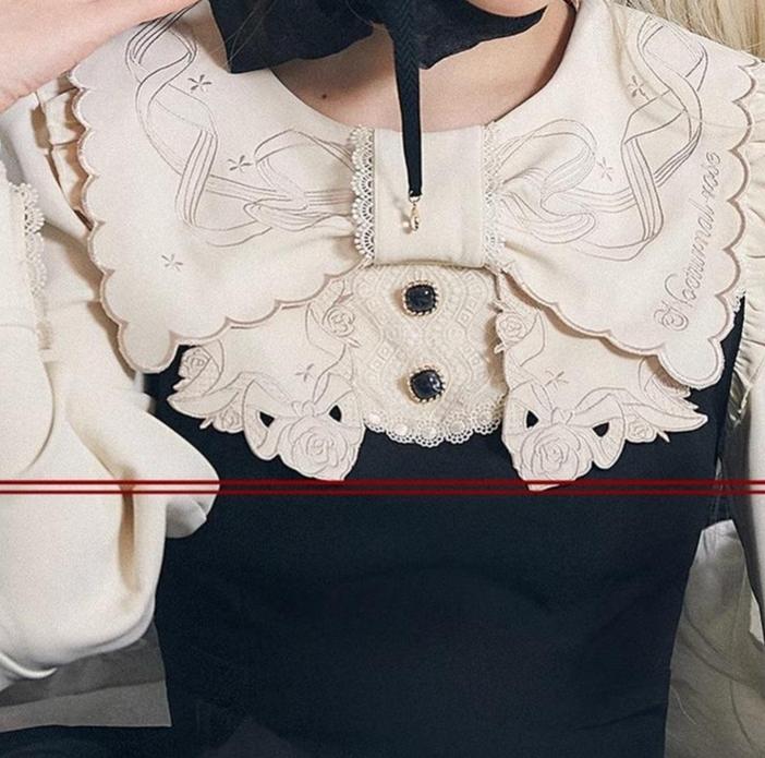 ZeeYe - Night Rose - Classic Lolita Shirt Double Layer Bow Embroidered Versatile Blouse