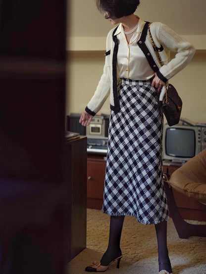 plaid high waist tweed skirt