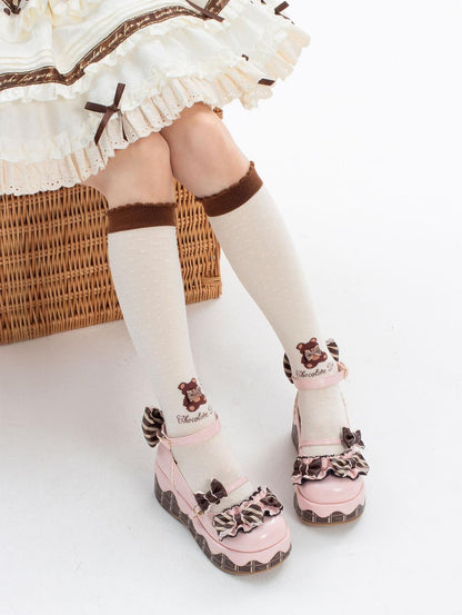 Sheep Puff - Chocolate Sponge Cake - Sweet Lolita Thick-Sole Shoes with Printed Platform