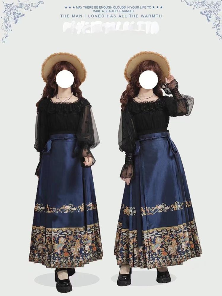 Time Memory - Layered Heart - Sheer Classic Shirt with Mutton Sleeves & Polka Dot