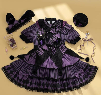 Forest Fluorescent Carps - Ouji Lolita OP Dress Circus Lolita Strip Prince Suit