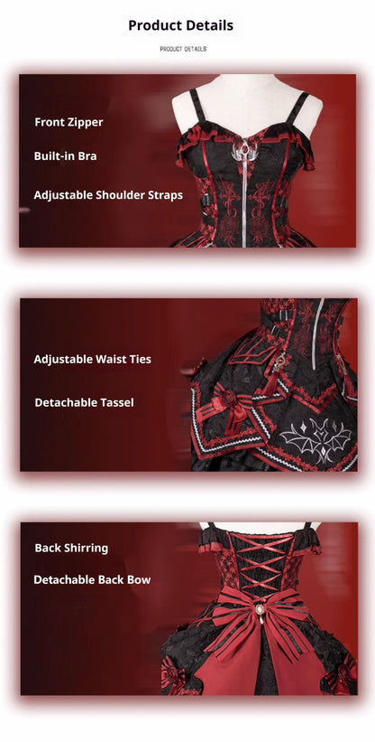 OCELOT - Dark Bat Motion - Gothic Lolita JSK Black Red Goth Jumper Dress