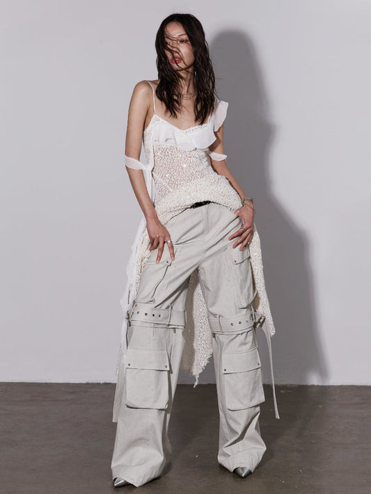 2way Casual Belt Straight Loose Pants