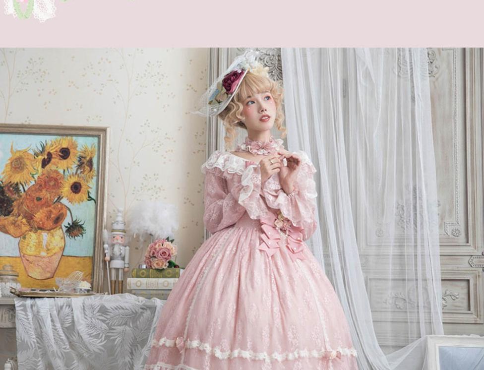 Miss Point - Dawn Girl - Reto Elegant lolita OP Dress Lace Long Sleeve