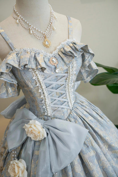 Nectarine White Tea - Rossia Salutes - Embossed Jacquard, Rose Accent, Bridal Wedding Lolita JSK Dress