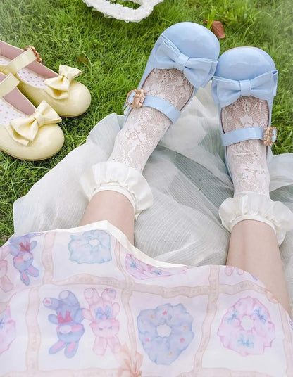 Sheep Puff - Hug Bear - Sweet Lolita Heel Shoes Bear Metal Buckle Bow Shoes