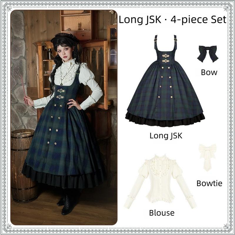 With PUJI - Berlin Souvenir - Plaid Preppy Style Lolita Bust Supporting JSK Outfit