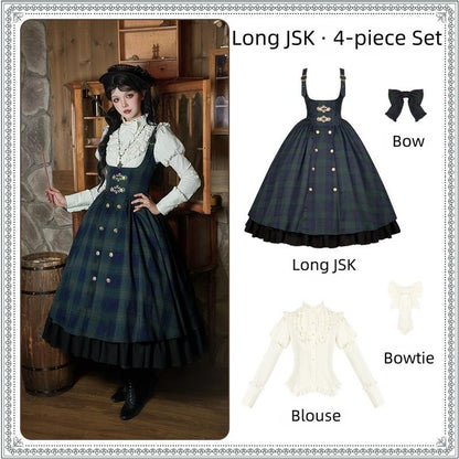 With PUJI - Berlin Souvenir - Plaid Preppy Style Lolita Bust Supporting JSK Outfit