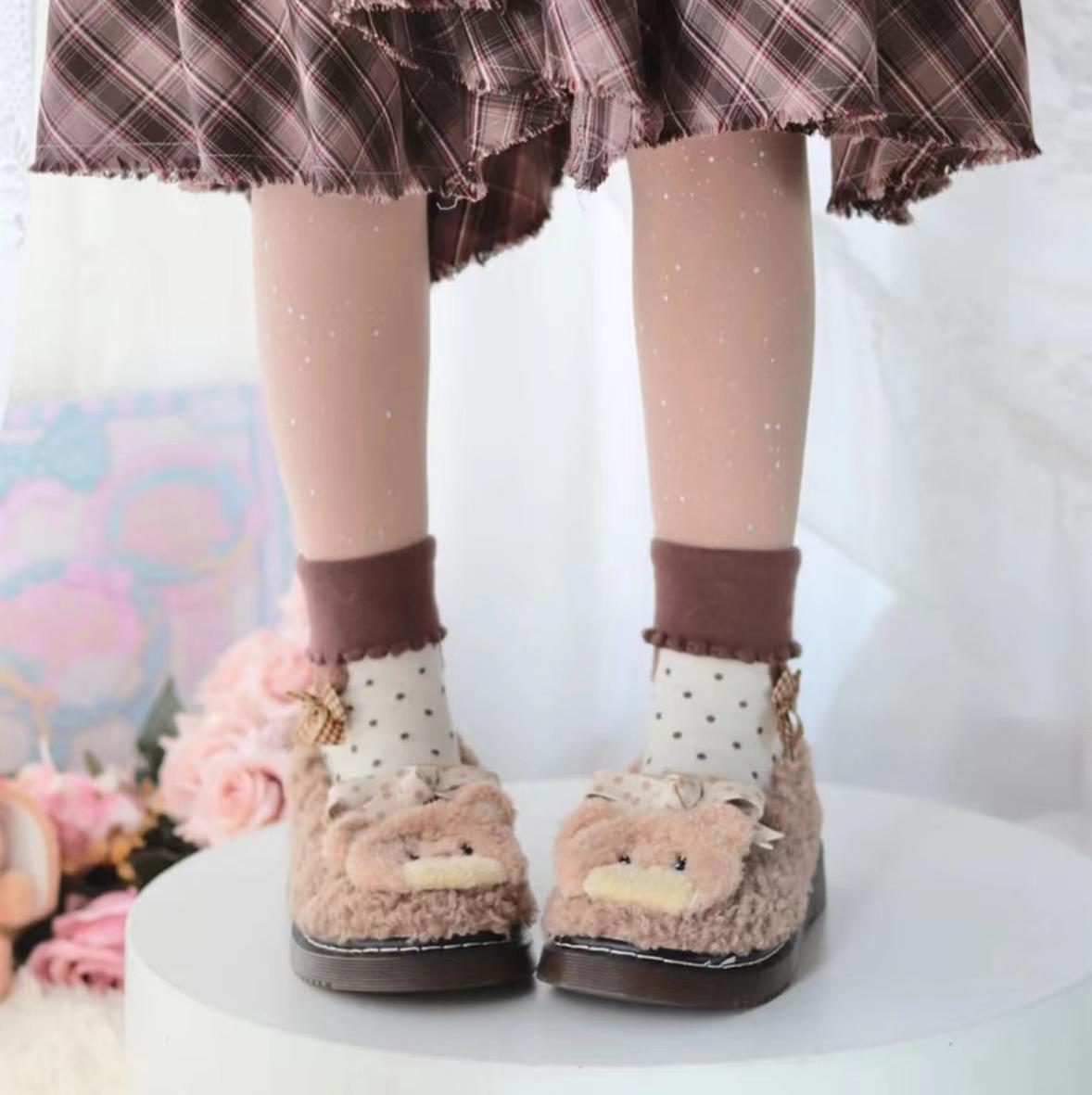 Sheep Puff - Mikko Rolled - Winter Lolita Shoes Warm Fleece Shoes