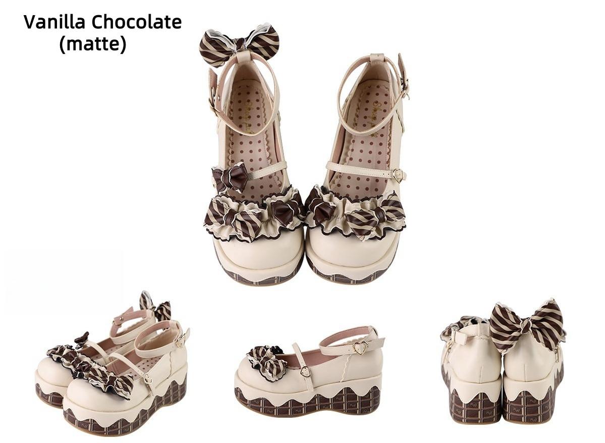 Sheep Puff - Chocolate Sponge Cake - Sweet Lolita Thick-Sole Shoes with Printed Platform