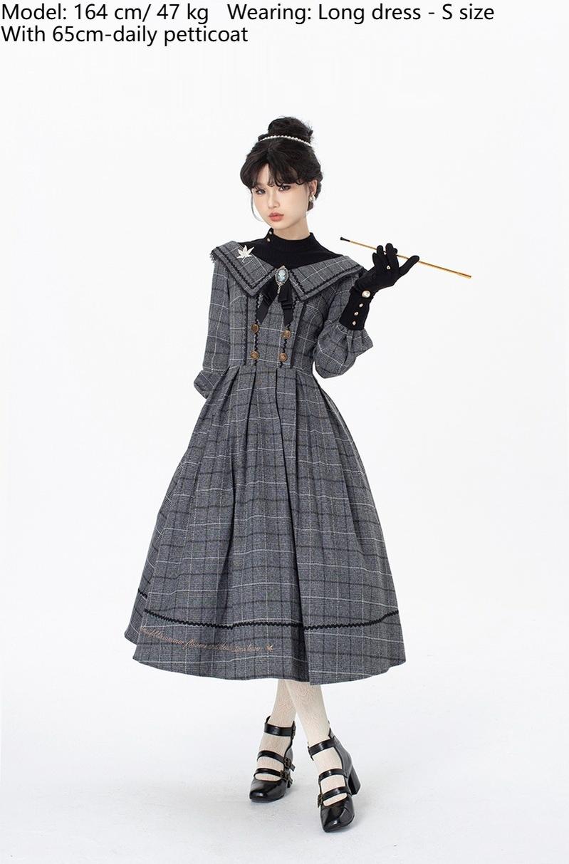 ZeeYe - Maple Dan Bai Lu - Classic Lolita Plaid Dress Long Sleeved OP