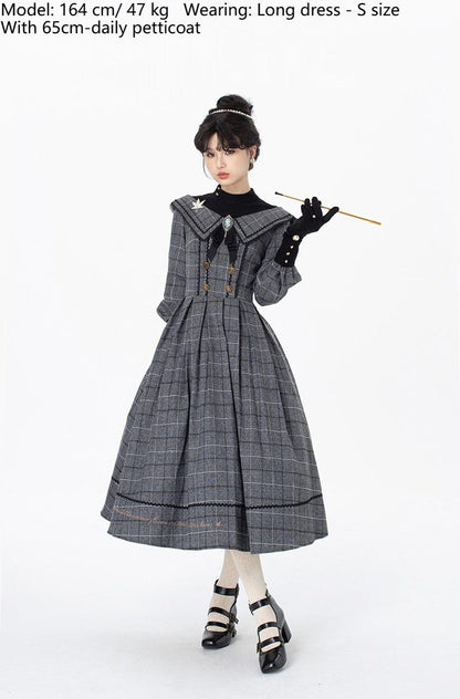 ZeeYe - Maple Dan Bai Lu - Classic Lolita Plaid Dress Long Sleeved OP