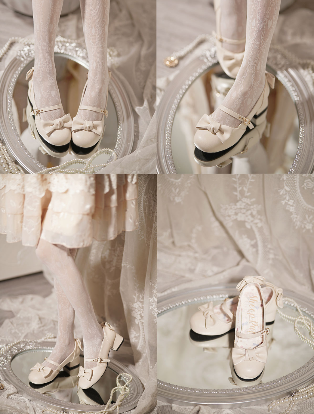 Sheep Puff - Elegant Lolita Bownot Retro High Heel Shoes