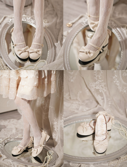 Sheep Puff - Elegant Lolita Bownot Retro High Heel Shoes