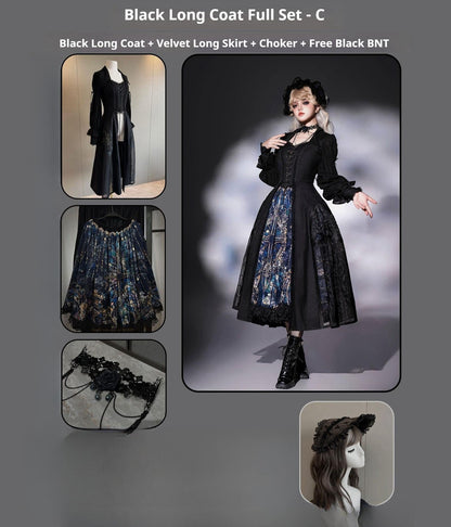 Susin Lolita - Night Traveler - Gothic Lolita Skirt Outfit Long Coat Shirt and Bustier Set