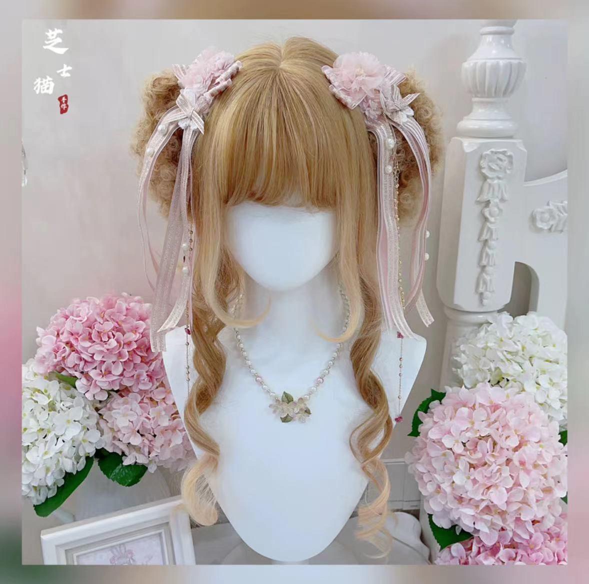 Cheese Cat - Kawaii Lolita Brooch Cherry Pearl Necklace