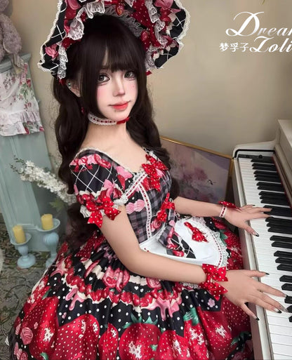 Mengfuzi - Strawberry - Sweet Lolita OP and JSK with Strawberry Print