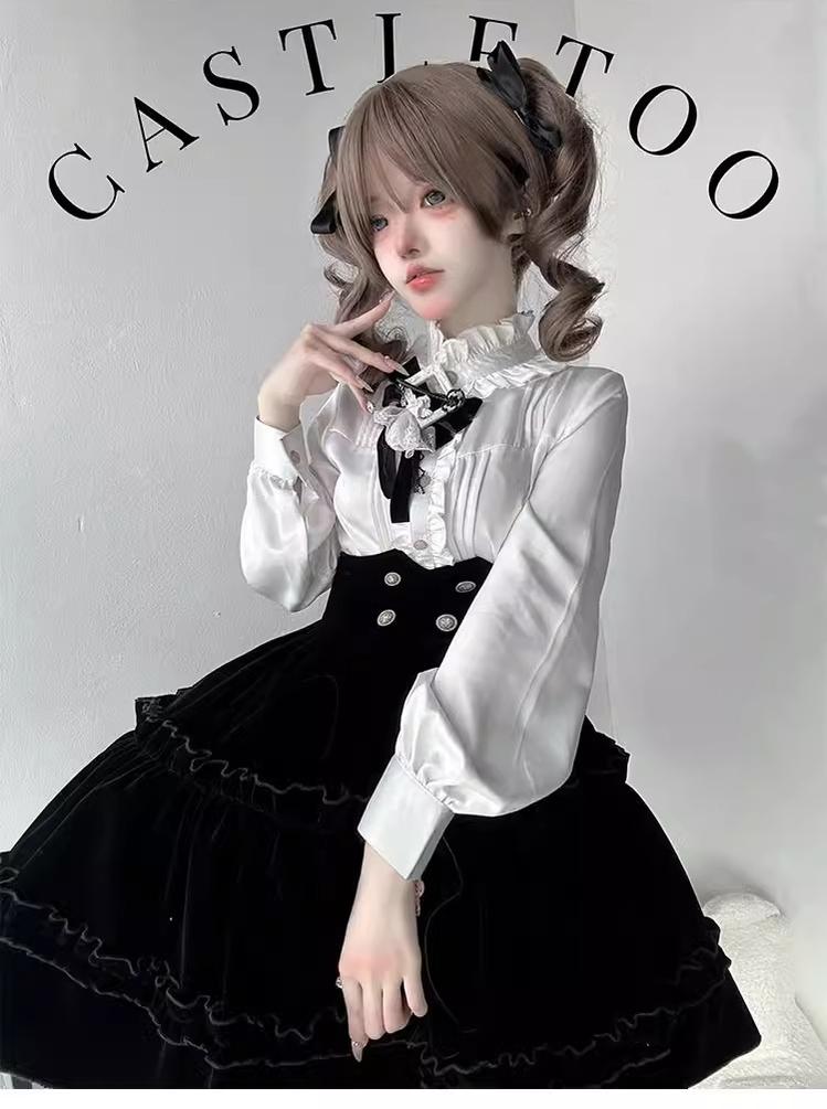 CastleToo - Erosion Heart F-Type - Ouji Lolita Suit Black Velvet Shorts and Skirt