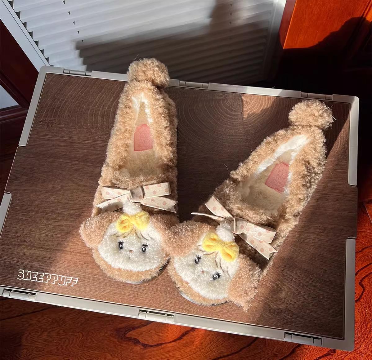 Sheep Puff - Mikko Rolled - Winter Lolita Shoes Warm Fleece Shoes