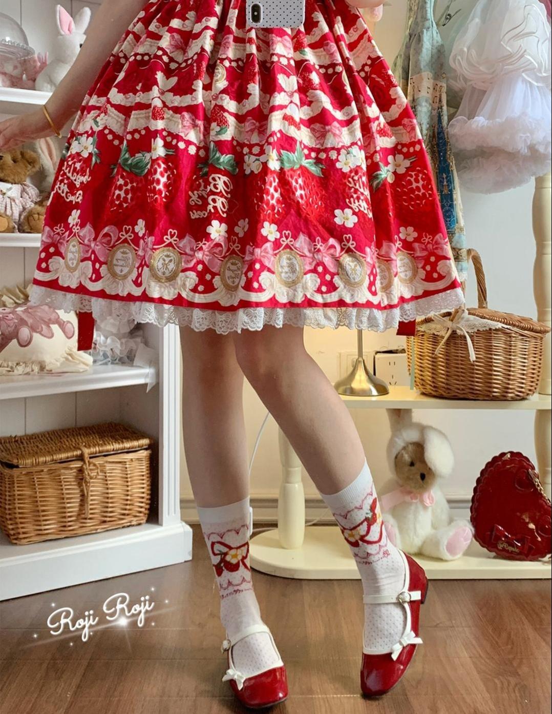 Roji Roji - Sweet Lolita Socks, Strawberry Print
