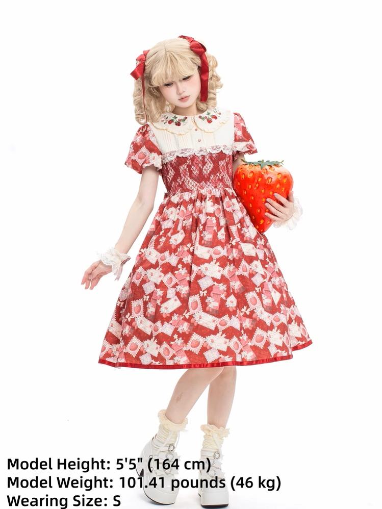 Strawberry Witch - Kawaii Lolita OP Dress, Strawberry Print