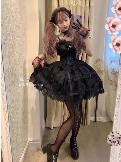 Doujiang - Rose Cage - Gothic Lolita Dress Black Suspender Dress