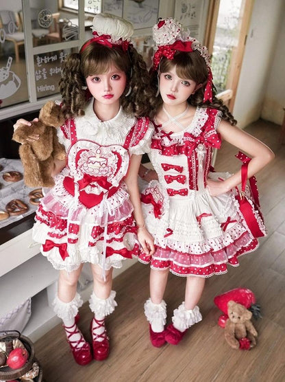 Shuang Sheng Xiao Xiong - Bite The Cake - Sweet Lolita Dress, Red & White Polka Dots