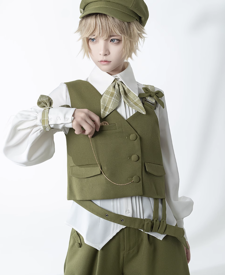 Princess Chronicles - Secret Morning Paper - Ouji Lolita Shirt, Matcha Green Capri Pants