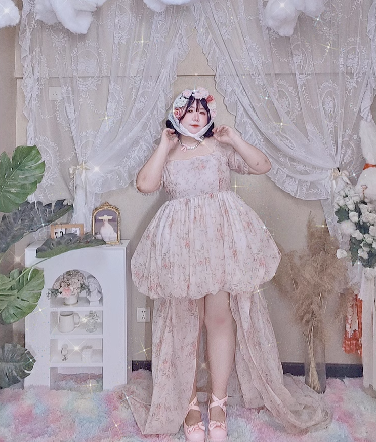 Rouroudream - Selkie - Plus Size Sweet Lolita OP Trailing Floral Princess Gown Dress