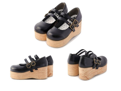 MODO - Retro Lolita Round Toe Wood Bottom Shoes