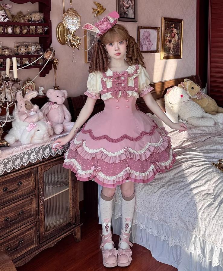 Sakurahime - Bunny Breeze - Pink Sweet Lolita OP Dress with Cute Hat and Bunny Ears