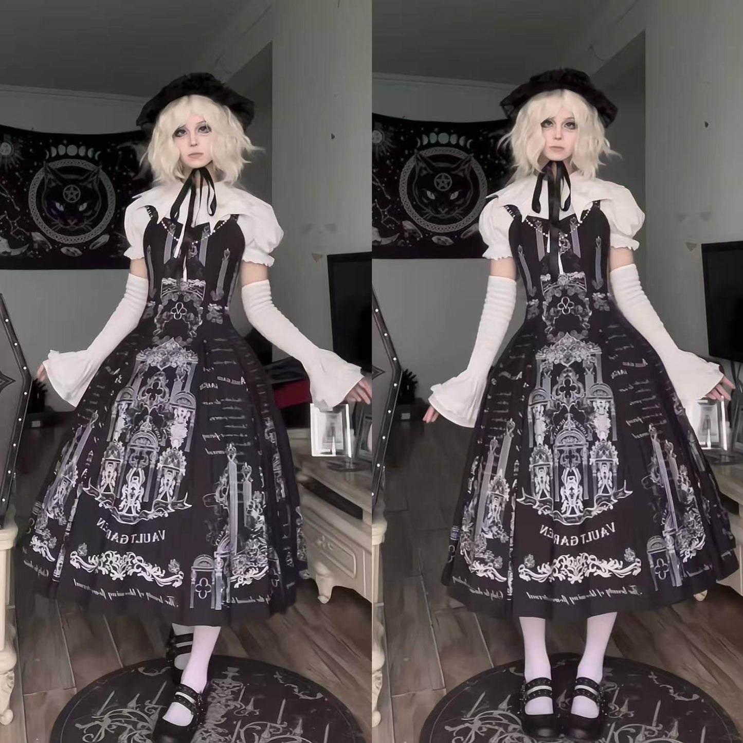 Gazing Galactic - Dusk Melody - Gothic Lolita Bat Shaped Collar Shirt, Detachable Jabot