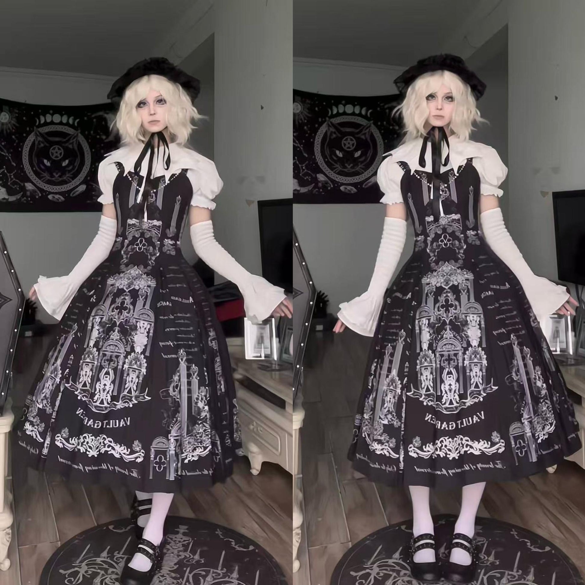 Gazing Galactic - Dusk Melody - Gothic Lolita Bat Shaped Collar Shirt, Detachable Jabot