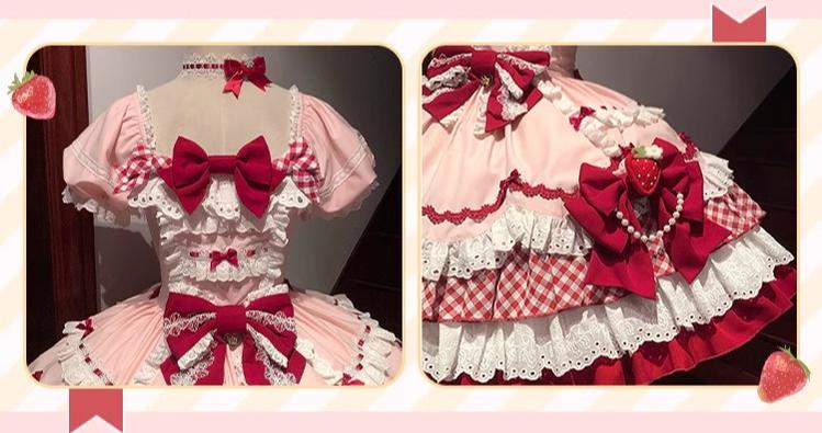 Sakurahime - Berry Sweetheart - Sweet Lolita OP Suit Old School Lolita Dress and Top Hat