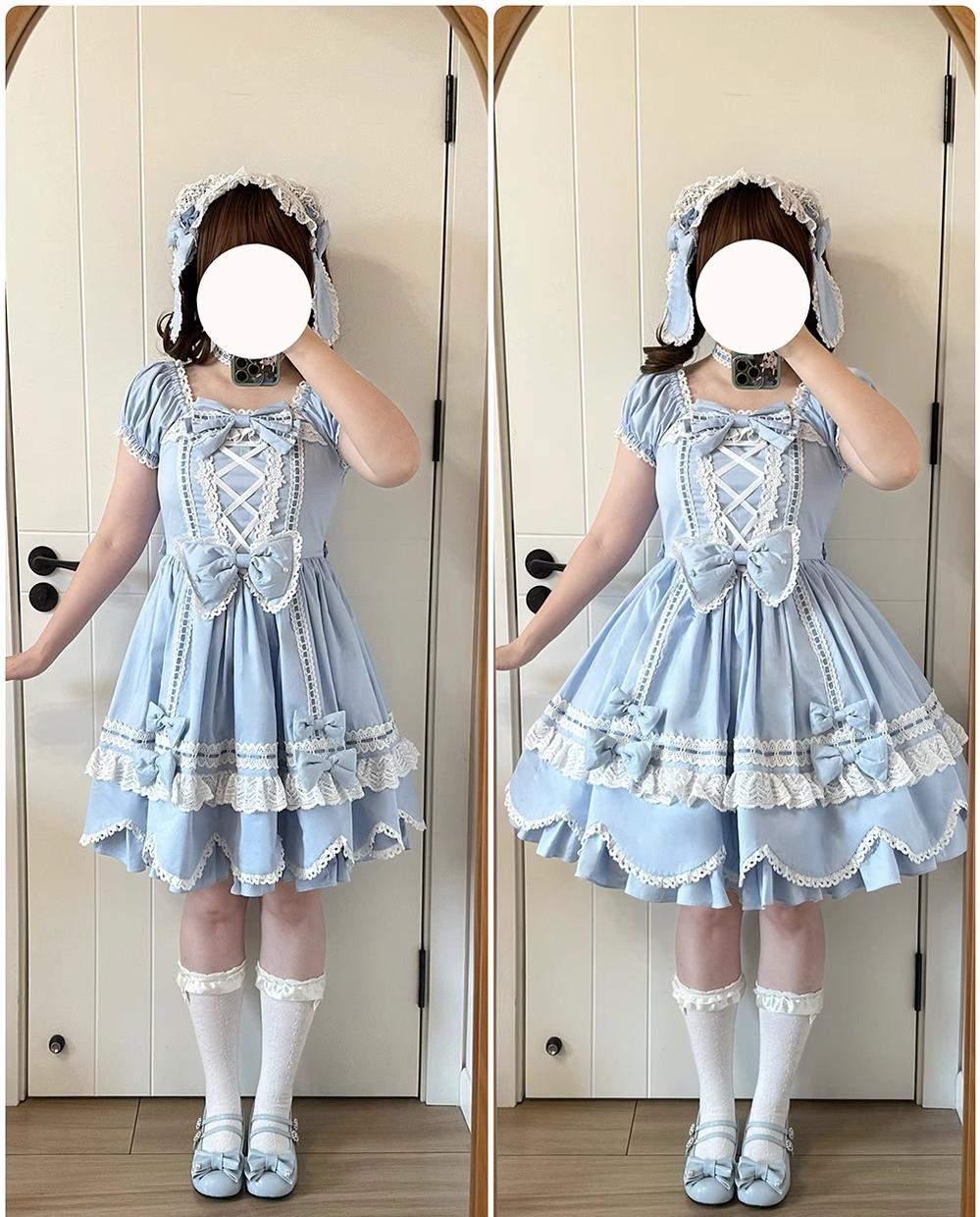 Miss Point - Vintage Petal Rabbit - Old School Lolita OP Cotton Dress With Petal-Shaped Hem