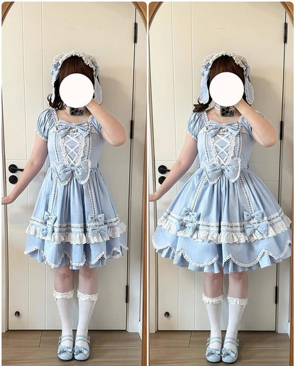 Miss Point - Vintage Petal Rabbit - Old School Lolita OP Cotton Dress With Petal-Shaped Hem
