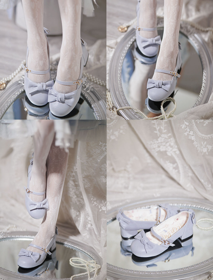 Sheep Puff - Elegant Lolita Bownot Retro High Heel Shoes