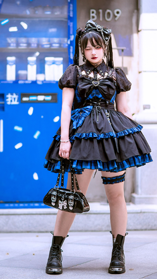 Alice Girl - Gothic Lolita Dress Blue Plaid Jumper Dress