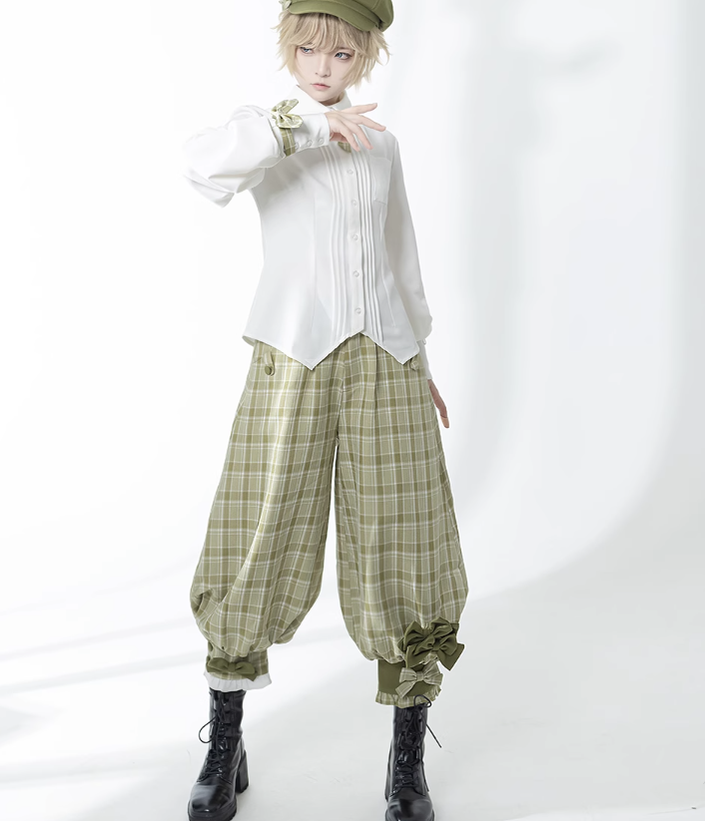 Princess Chronicles - Secret Morning Paper - Ouji Lolita Shirt, Matcha Green Capri Pants
