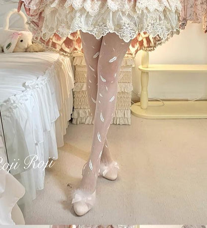 Roji Roji - Sweet Lolita Tights Women Feather Print Pantyhose