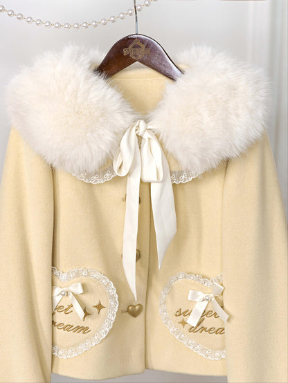 Dream Magic Box - Milk Puff - Winter Fleece-lined Sweet Lolita Coat, Detachable Collar