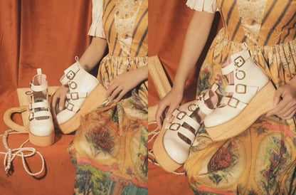 MODO - Retro Lolita Platform Shoes Round Toe Thick Sole