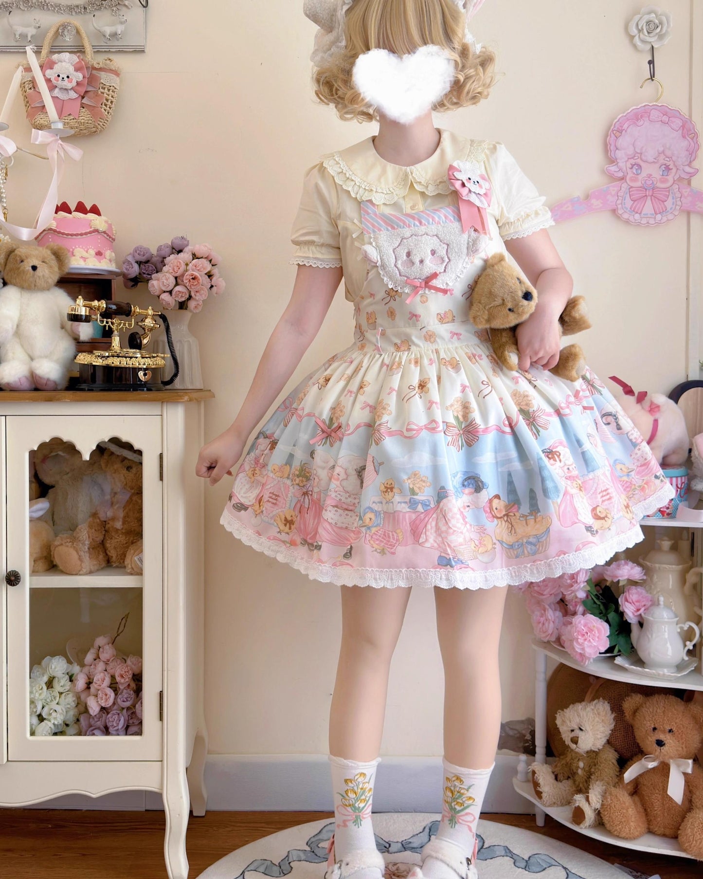 MeowMeow - Dance of the Lambs - Kawaii Lolita Salopette Dress With Cute Animal Prints
