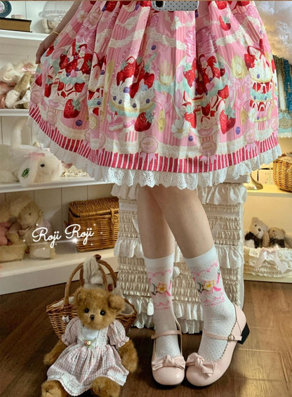 Roji Roji - Sweet Lolita Socks, Strawberry Print