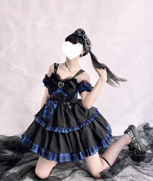 Alice Girl - Gothic Lolita Dress Blue Plaid Jumper Dress