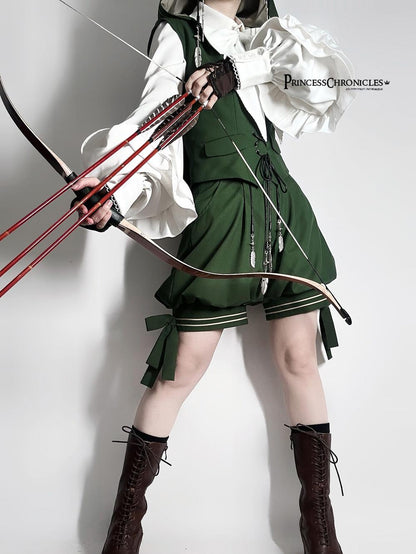 Princess Chronicles - Bunny Feather - Ouji Lolita Shorts Set with Hooded Vest with Bunny Ear