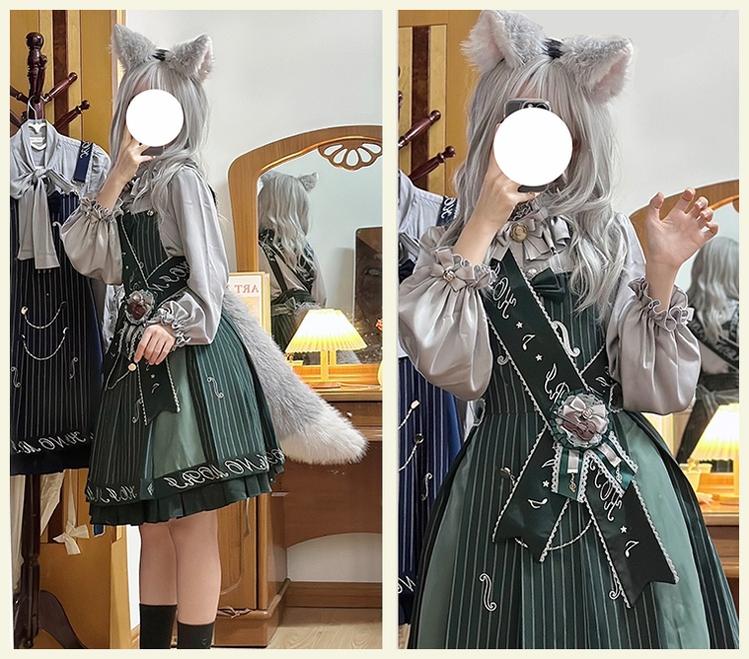 Forest Fluorescent Carps - Classic Lolita Salopette Set Violin Preppy Style Dress