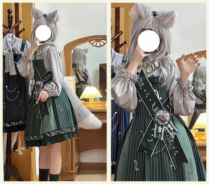 Forest Fluorescent Carps - Classic Lolita Salopette Set Violin Preppy Style Dress